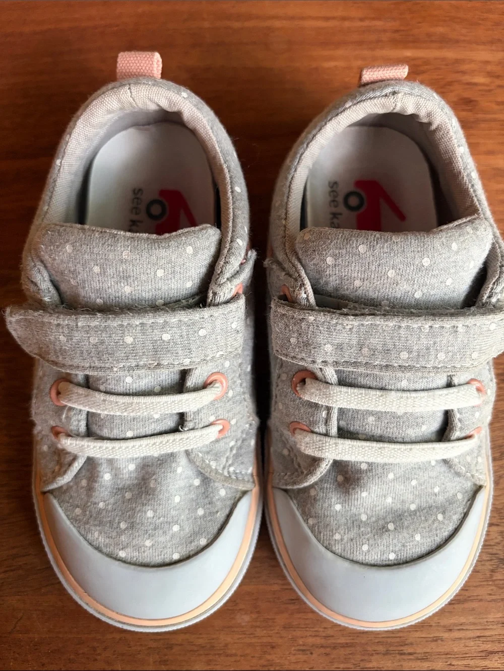 See Kai Run Kristin Grey Polka Dot Sneakers with Pink Accents